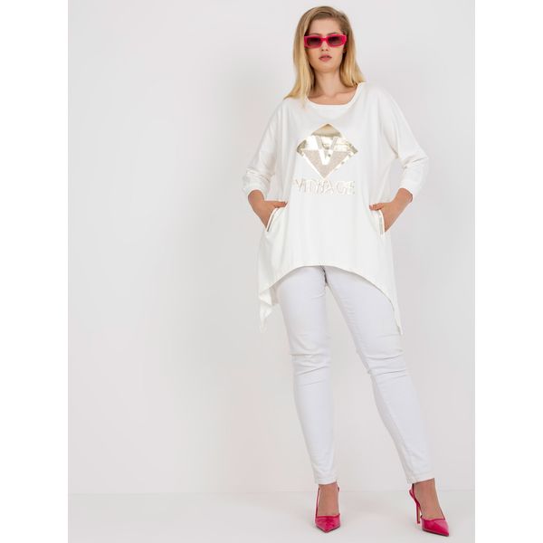 Fashionhunters Ecru asymmetrical plus size blouse with an application of rhinestones