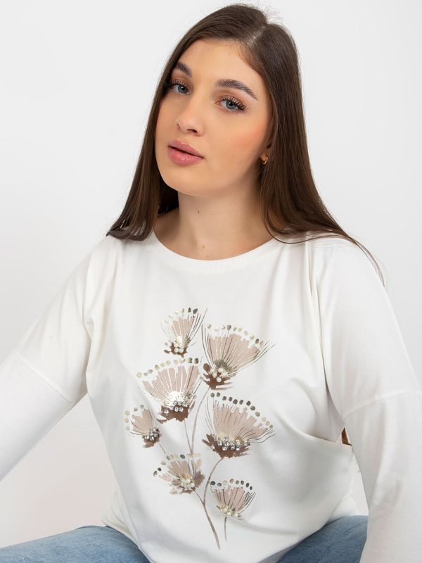 Fashionhunters Ecru blouse plus sizes with appliqués and print