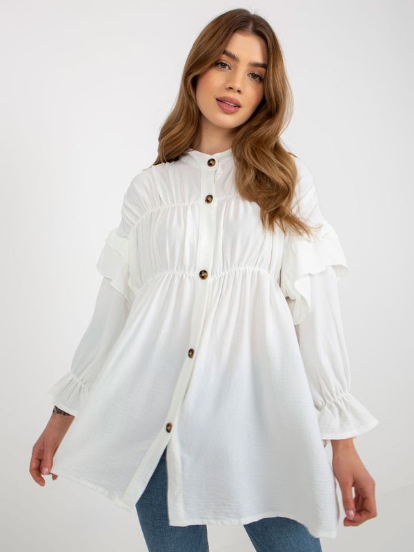 Fashionhunters Ecru boho shirt with ruffles and squeezing OCH BELLA