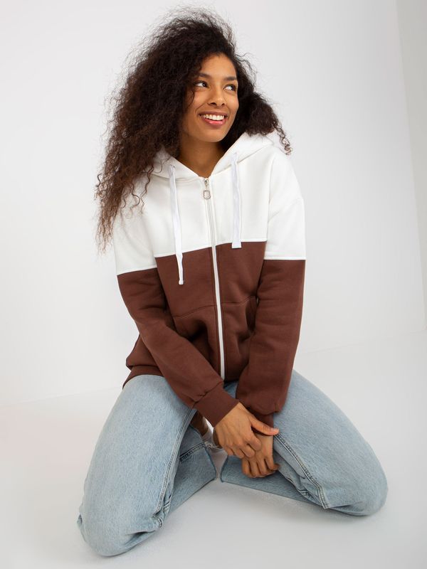 Fashionhunters Ecru-brown basic long sweatshirt with a zipper