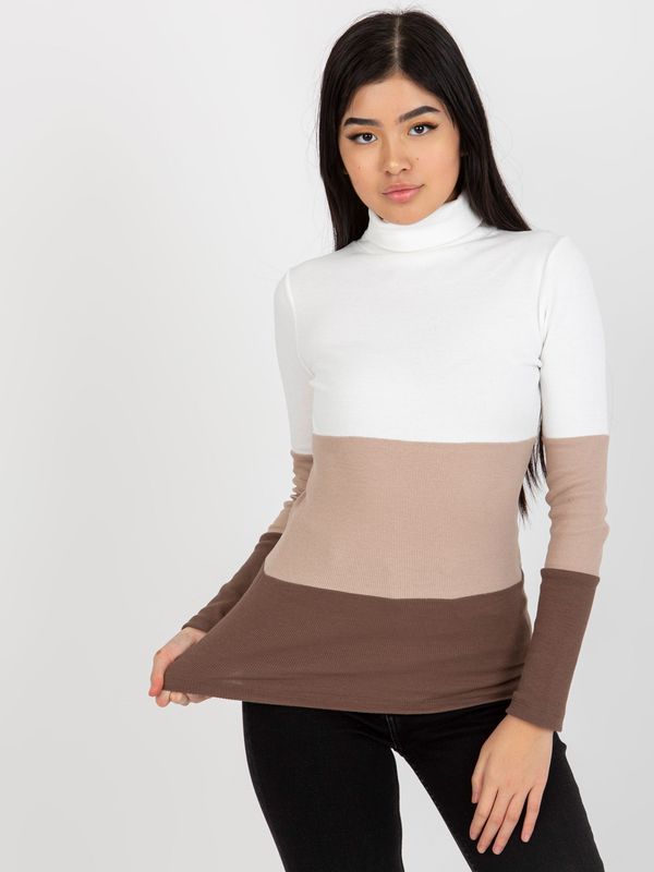 Fashionhunters Ecru-brown basic ribbed turtleneck blouse