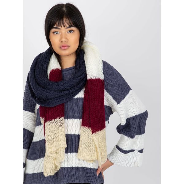 Fashionhunters Ecru-burgundy colored women's knitted scarf
