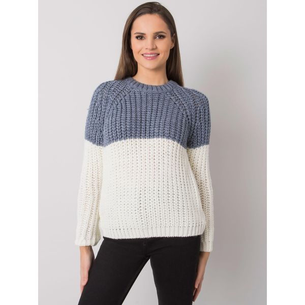 Fashionhunters Ecru-dark blue knitted sweater Amanda RUE PARIS