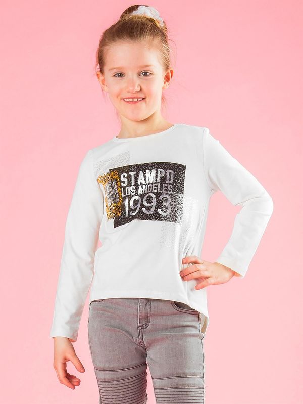 Fashionhunters Ecru girls' blouse with sequins and print