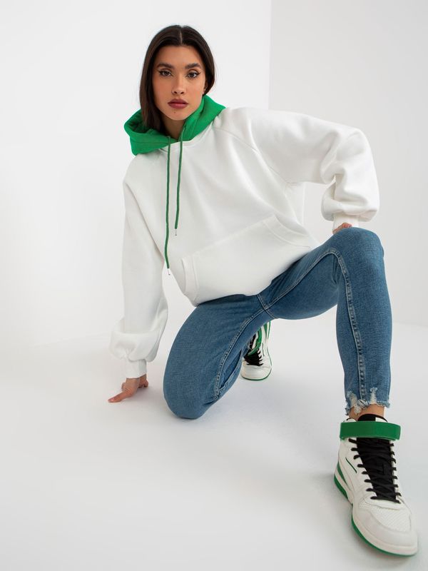 Fashionhunters Ecru-green sweatshirt oversize cut