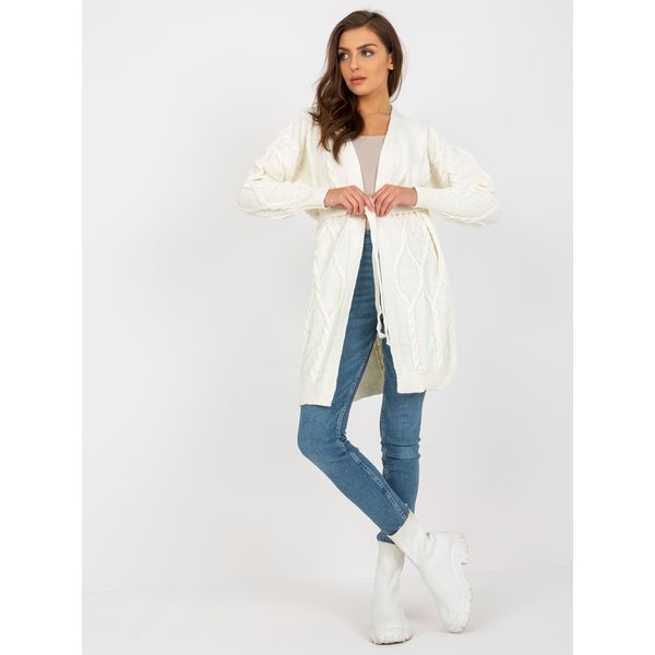 Fashionhunters Ecru long cardigan with braids RUE PARIS