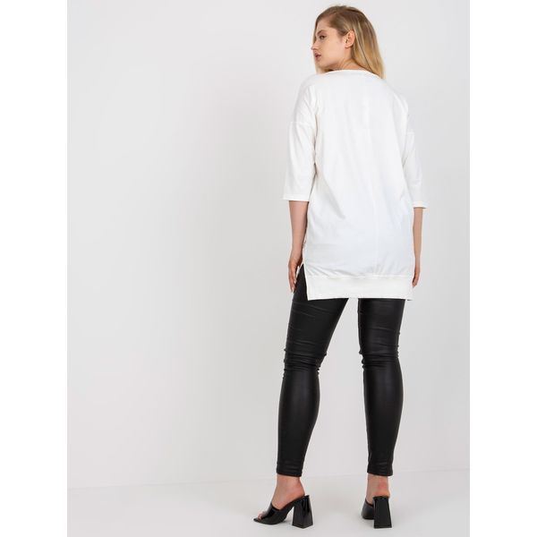 Fashionhunters Ecru long plus size blouse with inscriptions