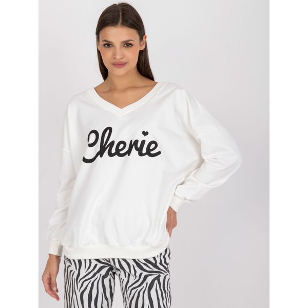 Fashionhunters Ecru oversize cotton sweatshirt with a print