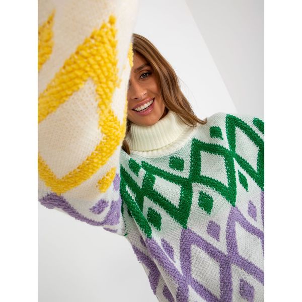 Fashionhunters Ecru oversize turtleneck sweater with wool