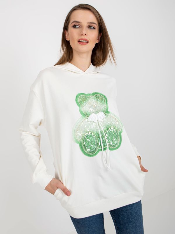 Fashionhunters Ecru oversized sweatshirt with teddy bear and appliqué