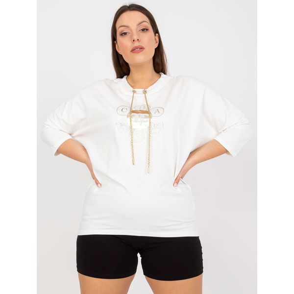 Fashionhunters Ecru plus size blouse with application and print