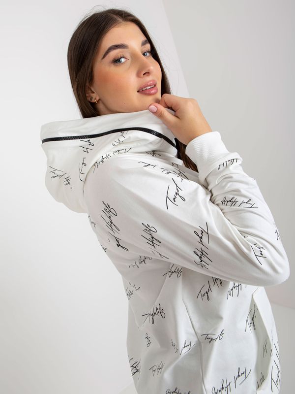Fashionhunters Ecru womens kangaroo sweatshirt plus size with text