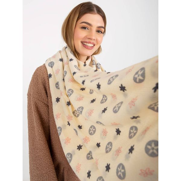 Fashionhunters Ecru women's scarf with prints