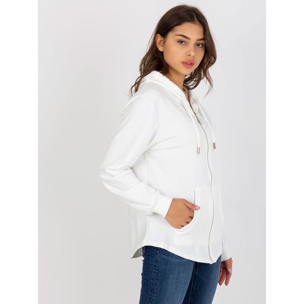 Fashionhunters Ecru women's sweatshirt with a zip with a hood
