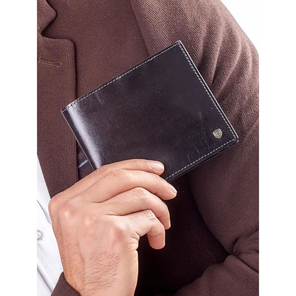Fashionhunters Elegancki mały czarny skórzany portfel