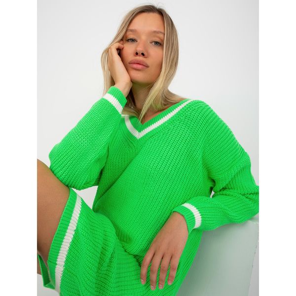 Fashionhunters Fluo green mini dress with V neckline RUE PARIS