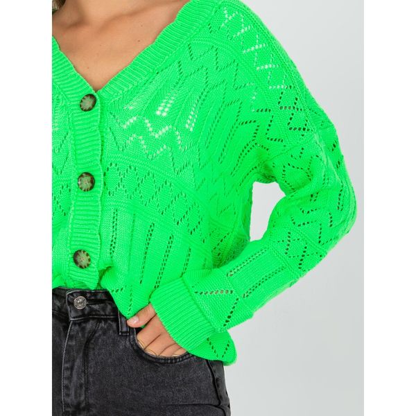 Fashionhunters Fluo green openwork summer sweater with RUE PARIS buttons