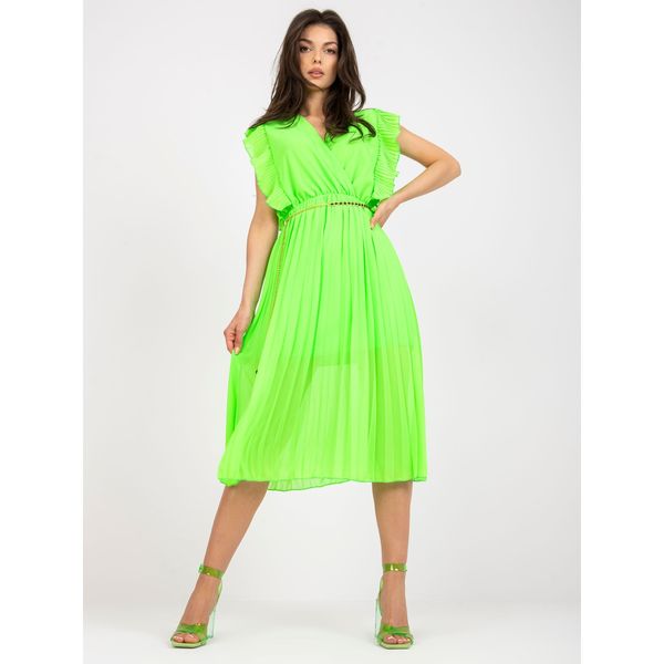 Fashionhunters Fluo green pleated sleeveless midi dress