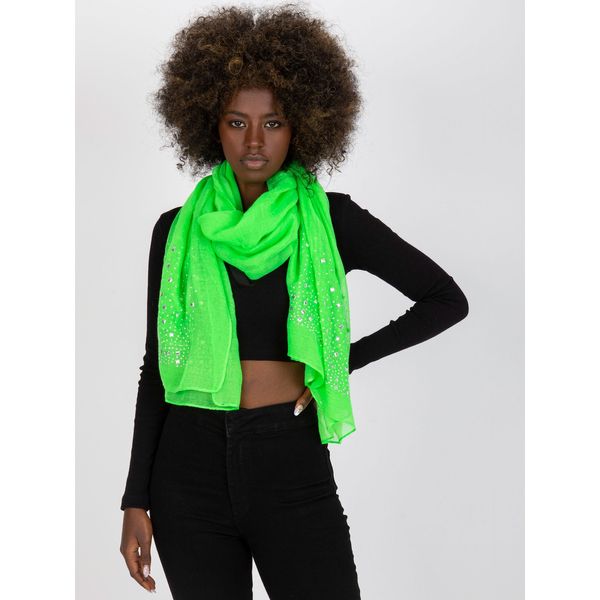 Fashionhunters Fluo green scarf with an application of rhinestones