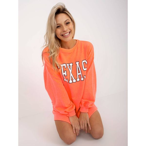 Fashionhunters Fluo orange long oversize sweatshirt with a print