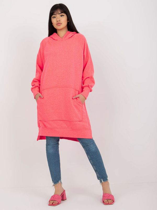 Fashionhunters Fluo Pink Basic Oversized Sweatshirt Dress