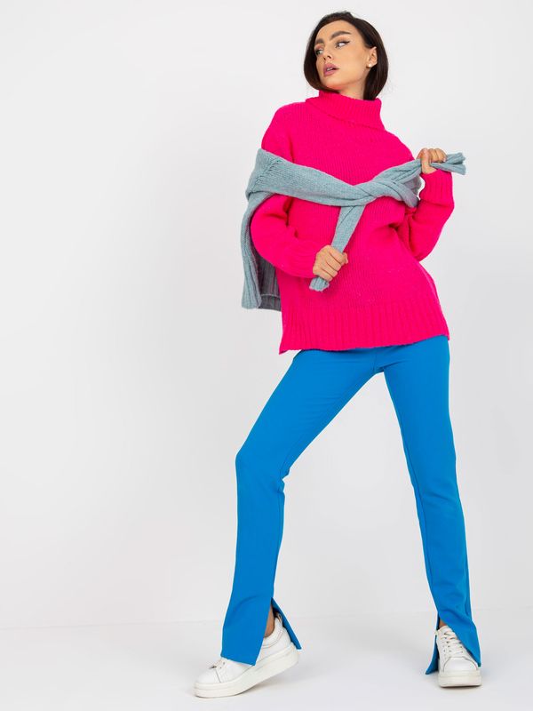 Fashionhunters Fluo pink loose turtleneck with wool
