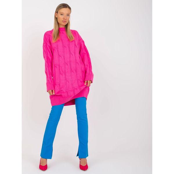 Fashionhunters Fluo pink mini dress knitted with braids RUE PARIS