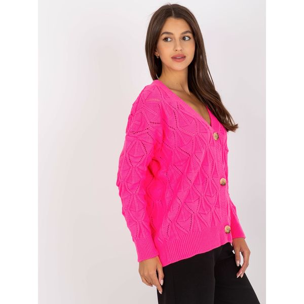 Fashionhunters Fluo pink openwork cardigan with RUE PARIS buttons