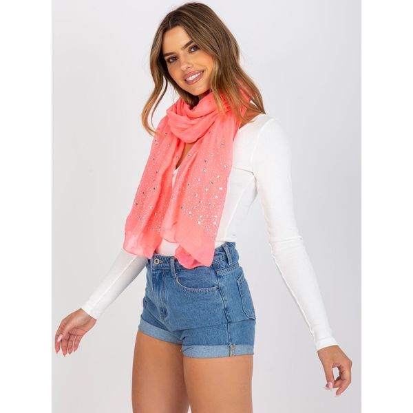 Fashionhunters Fluo pink scarf with a decorative application
