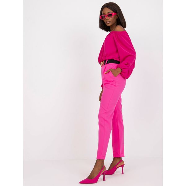 Fashionhunters Fluo pink straight pants made of high-waisted material from Seville