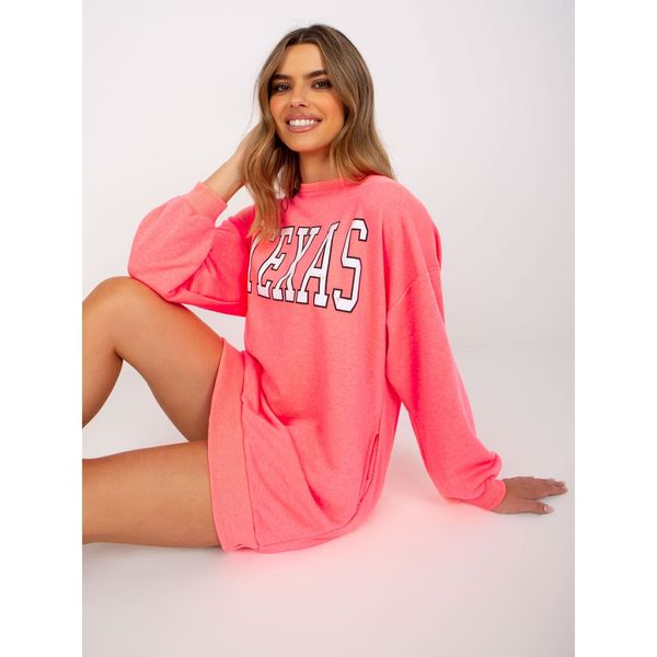 Fashionhunters Fluo pink sweatshirt with a print and pockets