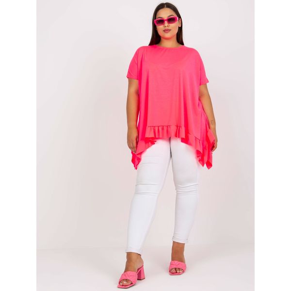 Fashionhunters Fluo pink viscose plus size blouse with short sleeves