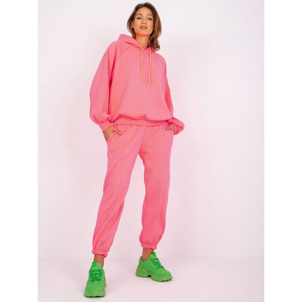 Fashionhunters Fluo pink women's sweatshirt set with a hood Liana