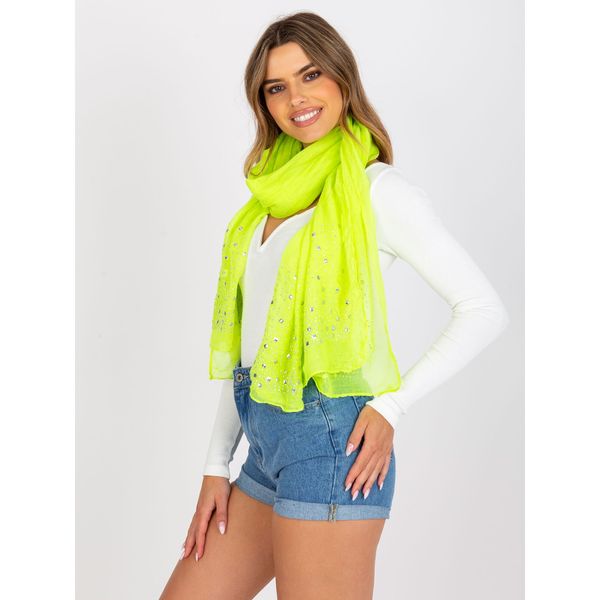 Fashionhunters Fluo yellow airy scarf with an application of rhinestones