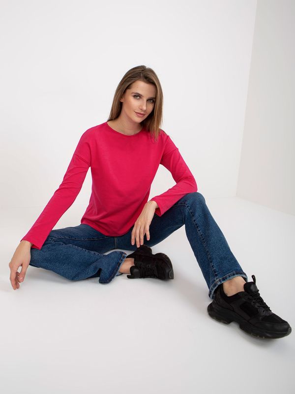 Fashionhunters Fuchsia basic cotton blouse with long sleeves