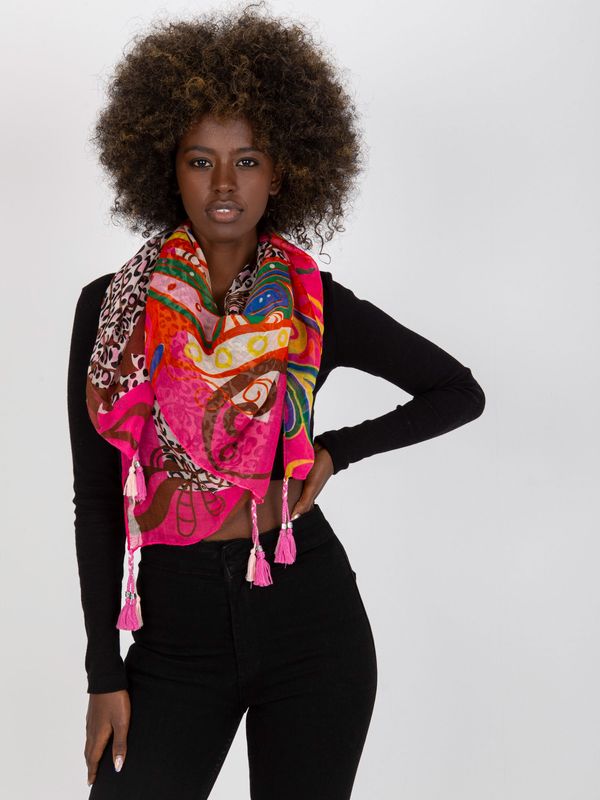 Fashionhunters Fuchsia brown light scarf with patterns