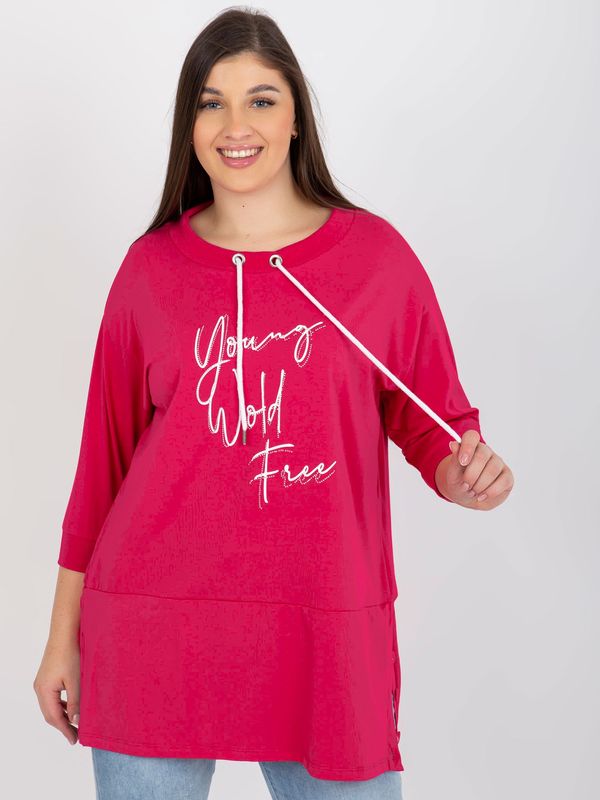 Fashionhunters Fuchsia long blouse plus size with lettering