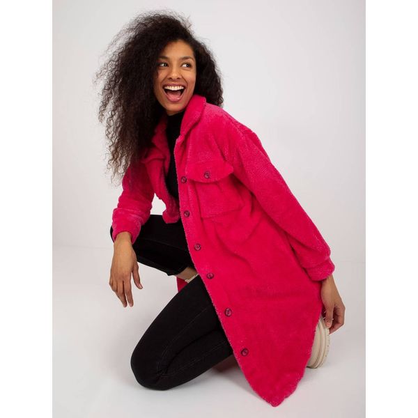 Fashionhunters Fuchsia long fur shirt with pockets from RUE PARIS