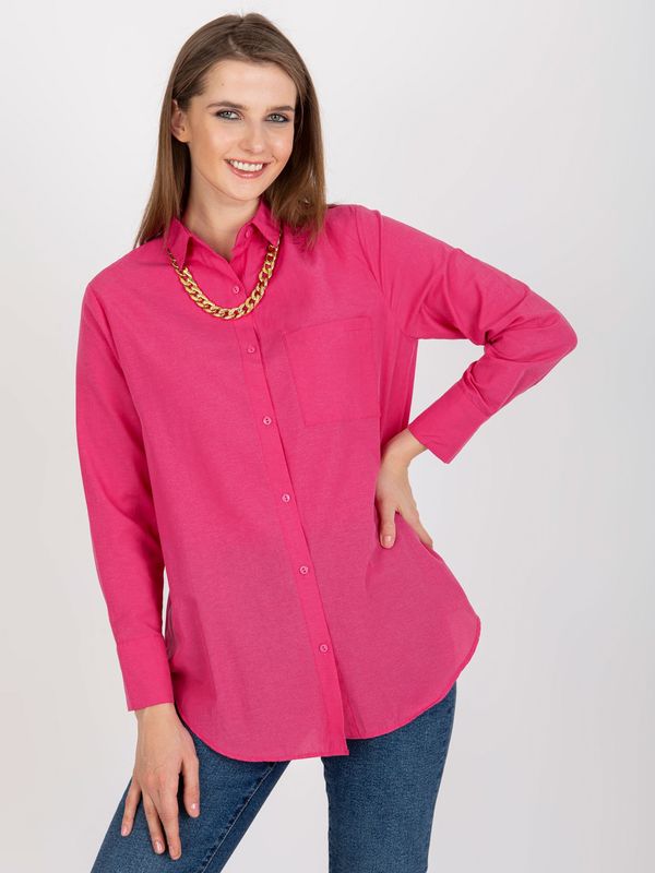 Fashionhunters Fuchsia Oversized Button Shirt with Chain