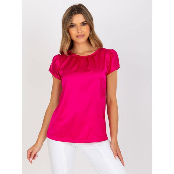 Fashionhunters Fuchsia plain RUE PARIS blouse with short sleeves
