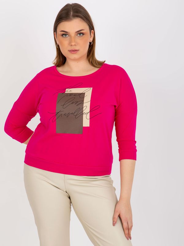 Fashionhunters Fuchsia-printed blouse with size plus with 3/4 sleeves