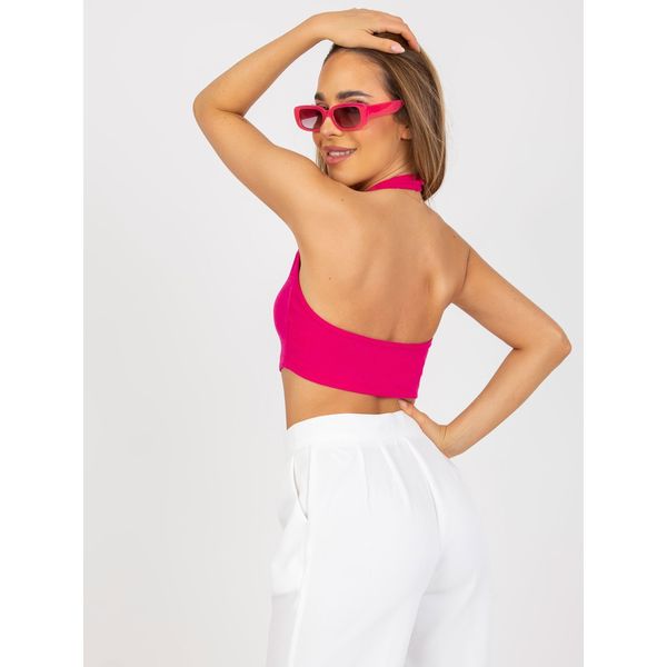 Fashionhunters Fuchsia ribbed basic crop top RUE PARIS