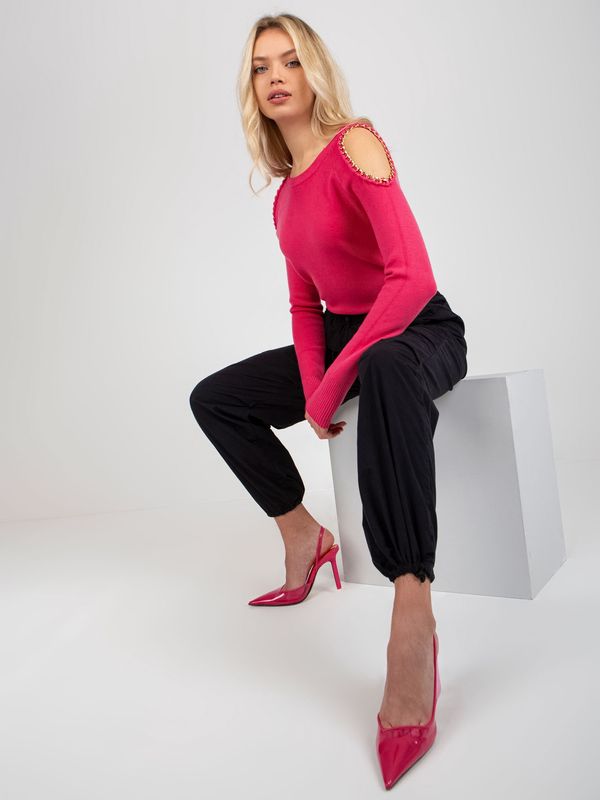 Fashionhunters Fuchsia sweater with exposed shoulders and ribbing