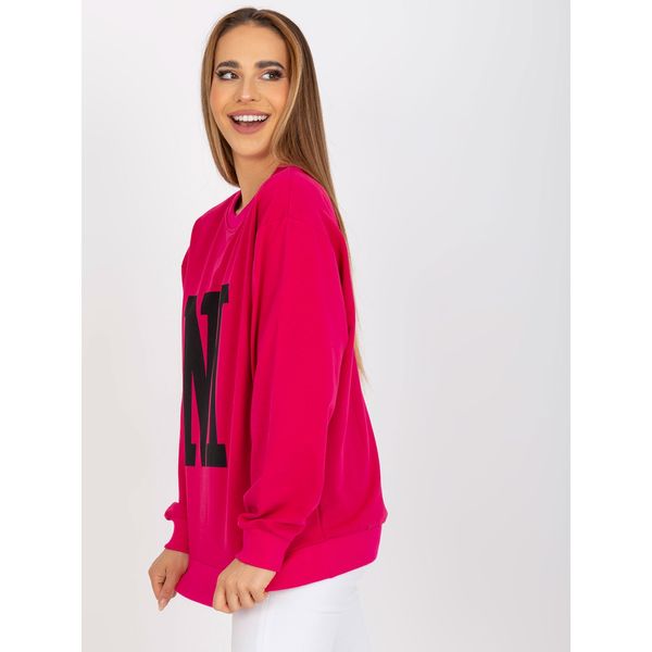 Fashionhunters Fuchsia sweatshirt with a printed design and a round neckline