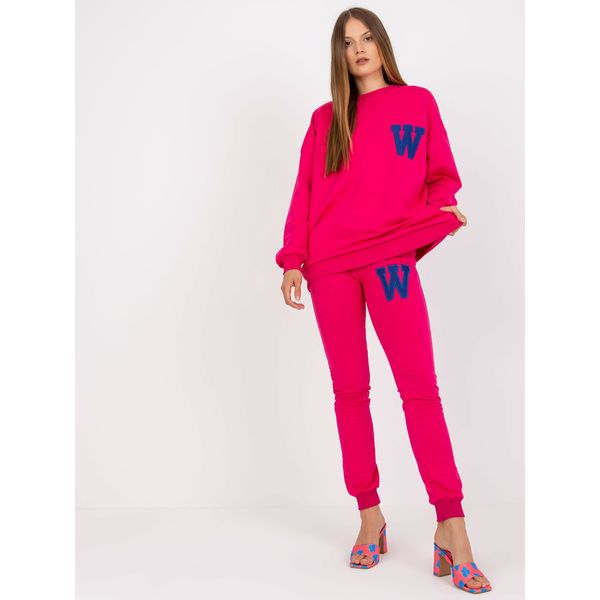 Fashionhunters Fuchsia tracksuit set with an oversize sweatshirt