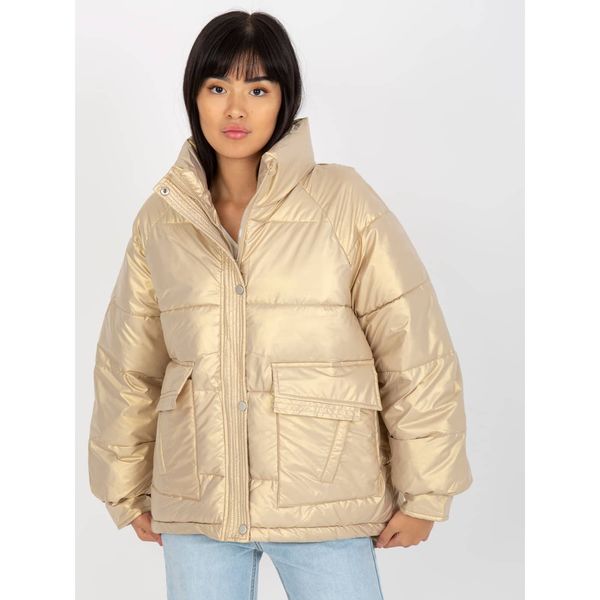 Fashionhunters Gold down quilted jacket without a hood