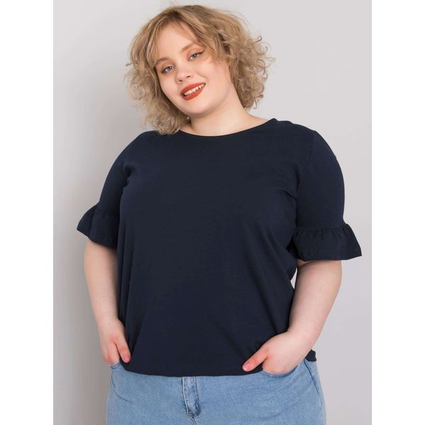 Fashionhunters Granatowa bluzka plus size z ozdobnymi rękawami