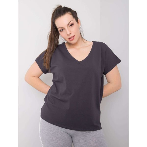 Fashionhunters Graphite damski plus rozmiar T-shirt z dekoltem w serek