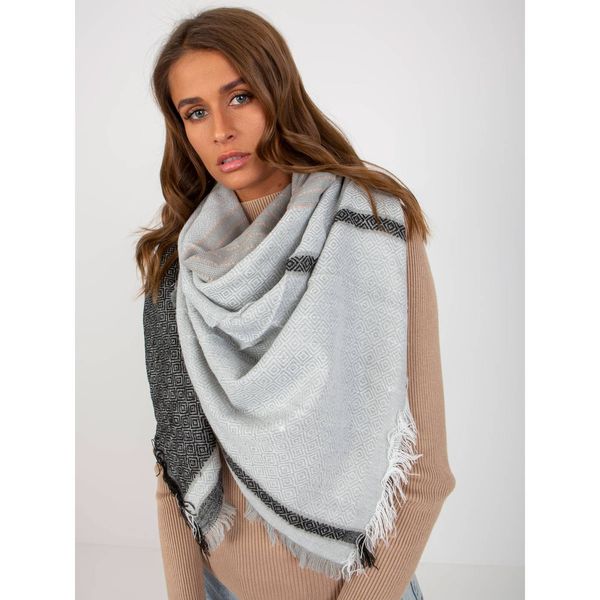 Fashionhunters Gray and black patterned women's scarf with wool
