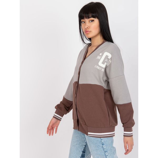 Fashionhunters Gray and brown cotton sweatshirt with zip